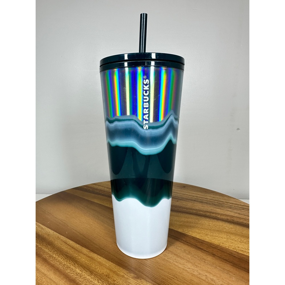 Starbucks 2021 Holiday Blue Wave 24 oz Venti Tumbler w/Straw Cold Cup